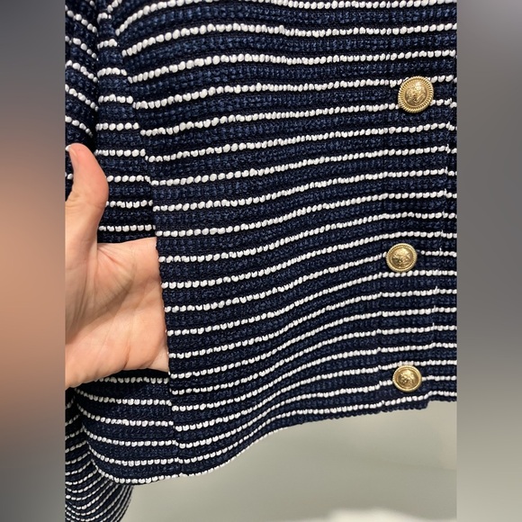 NWT J Crew Tweed Lady Jacket Antique Navy Ivory Stripe $228 size 14 gold button - Picture 5 of 12